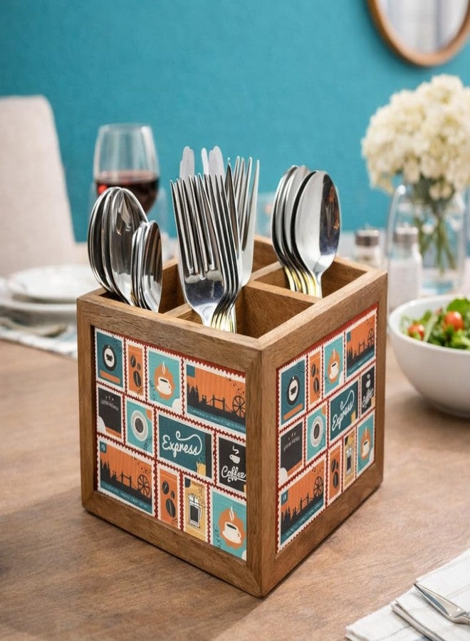 Nutcase Wooden Cutlery Stand Holder Silverware Caddy Spoons Forks Knives Organizer for Dining Table & Kitchen -Made in India-Spoons NOT Included - Express coffee - Image 2